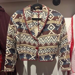Vintage Aztec Patterned Women's Cropped Western Jacket